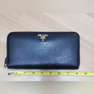 Prada Black Vitello Daino Zip Around Wallet